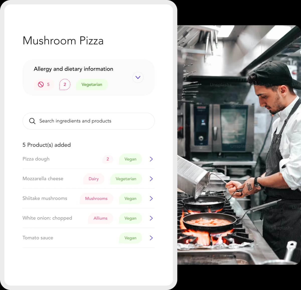 Dashboard — Manage your dishes. Allergens calculate. Everything syncs.
